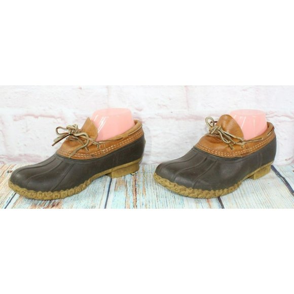 LL Bean Brown Leather Rubber Slip On Moccasin Low Ankle Duck Boots Size 7 M - Picture 2 of 8